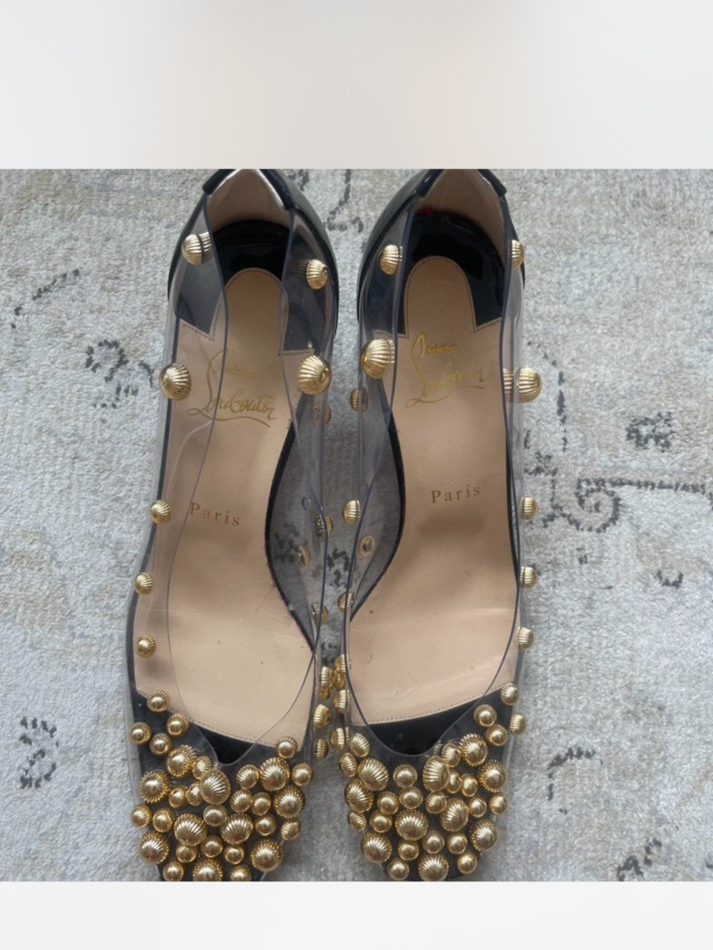 Christian Louboutin Gallica 55 Transparent PVC with Gold Dome Studs